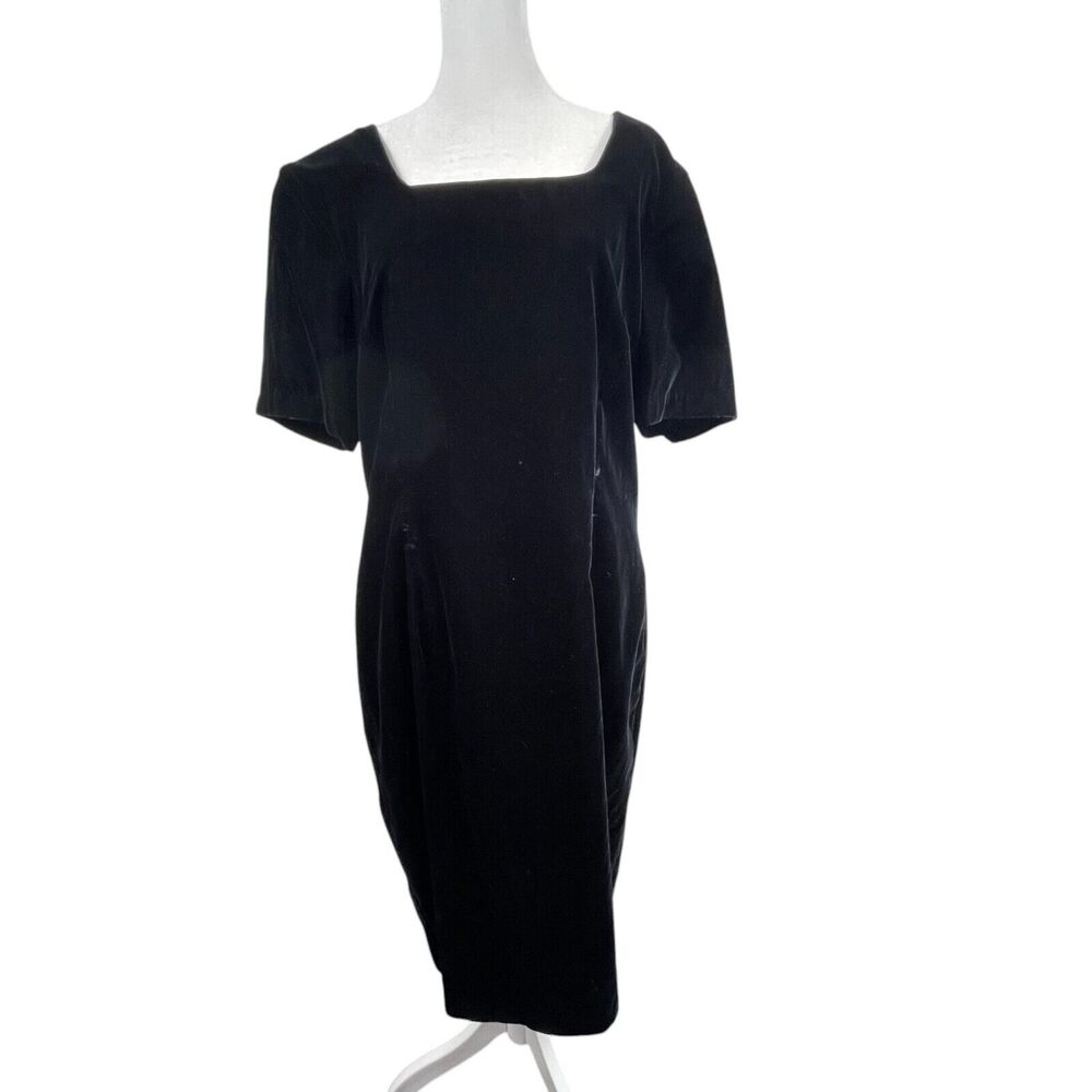 VTG 80s Black Velour Sheath Dress Size L Witchy Whimsigoth Office Siren Velvet
